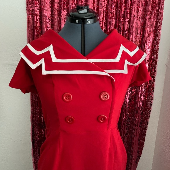 NWOT Tatyana Red Sailor Captain Pencil Dress - Picture 4 of 10